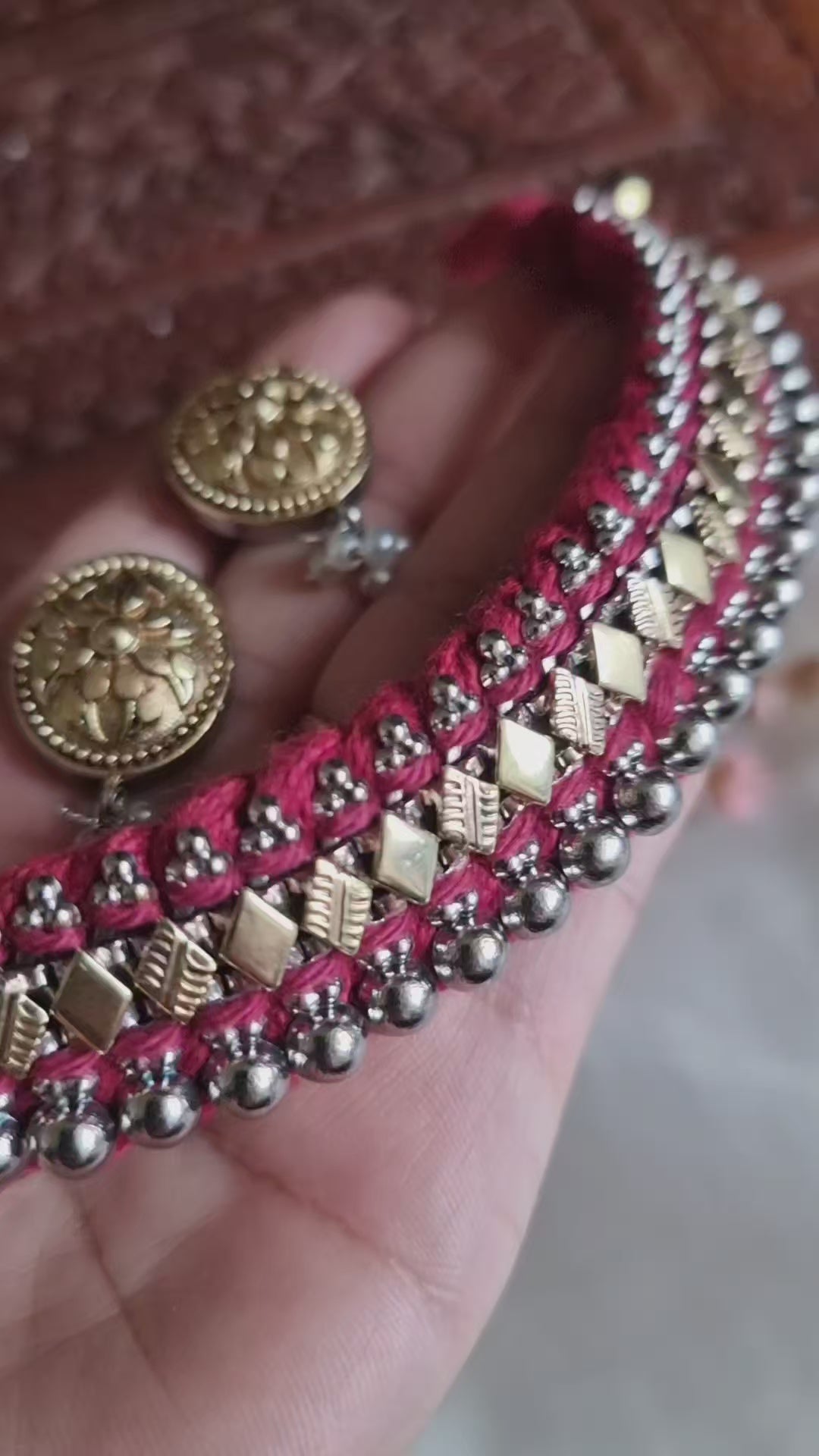 RADHIKA DUALTONE THREAD BRASS NECKLACE WITH EARRINGS FOR WOMEN