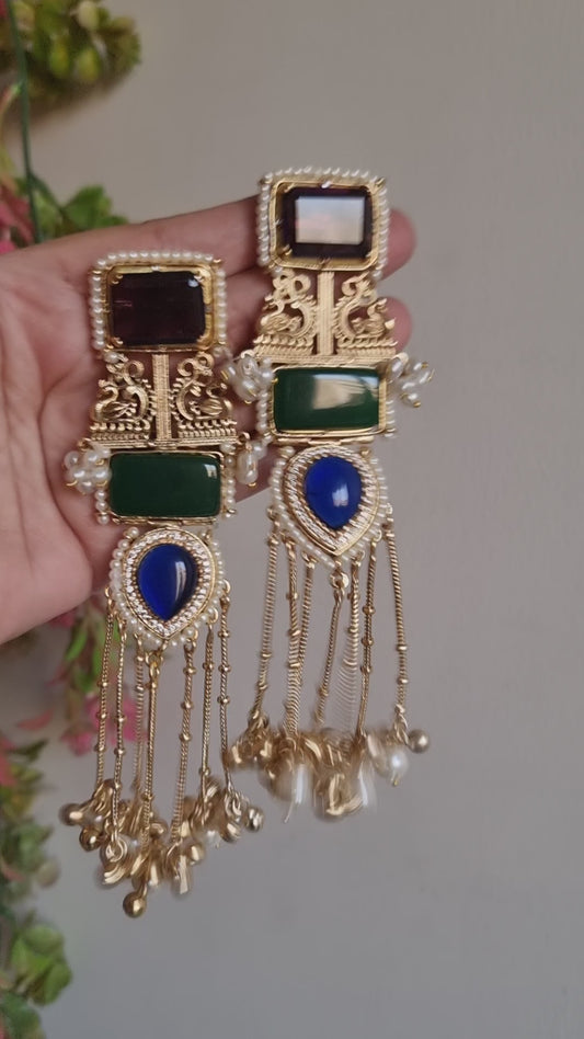 RAJUL GREEN PURPLE  KASHMIRI GHOONGRNOO EARRINGS