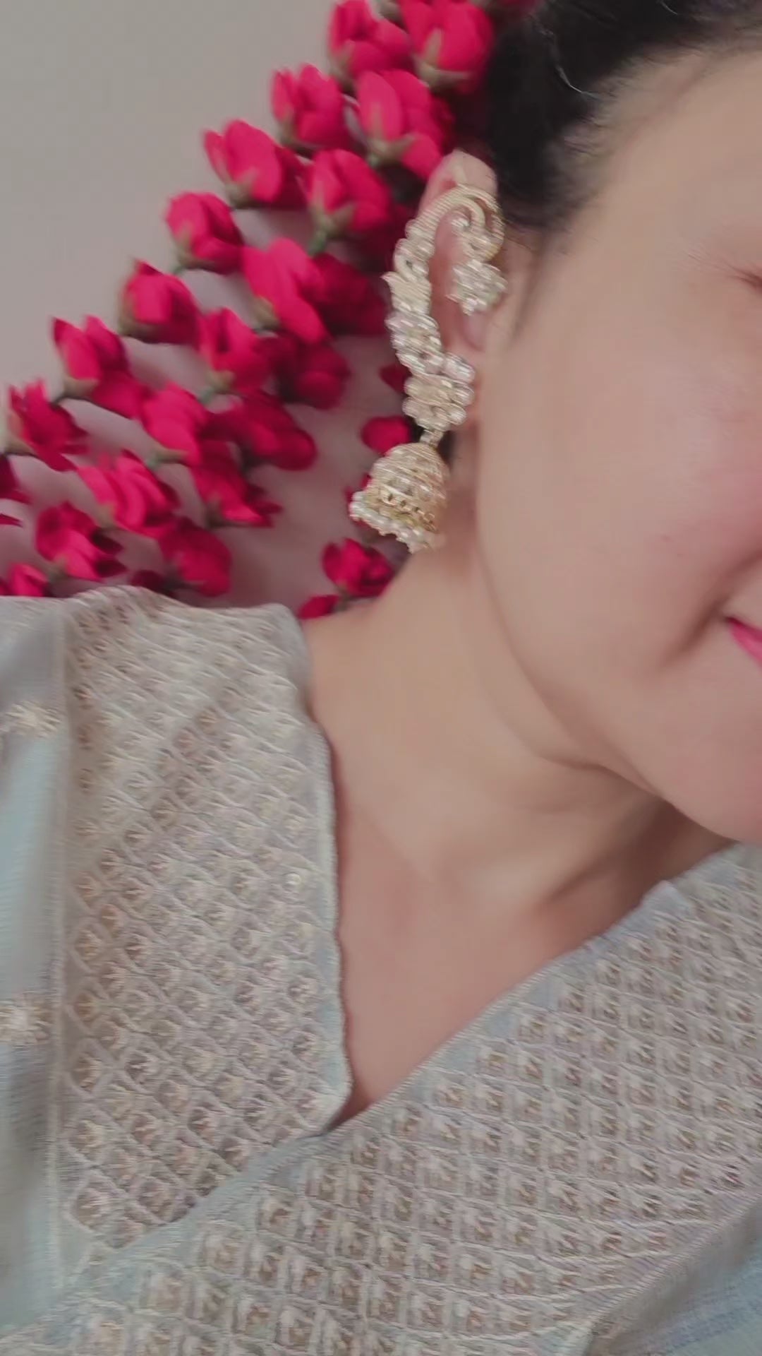 RIWAZ KUNDAN WHITE GOLD PLATED EARCUFF PAIR