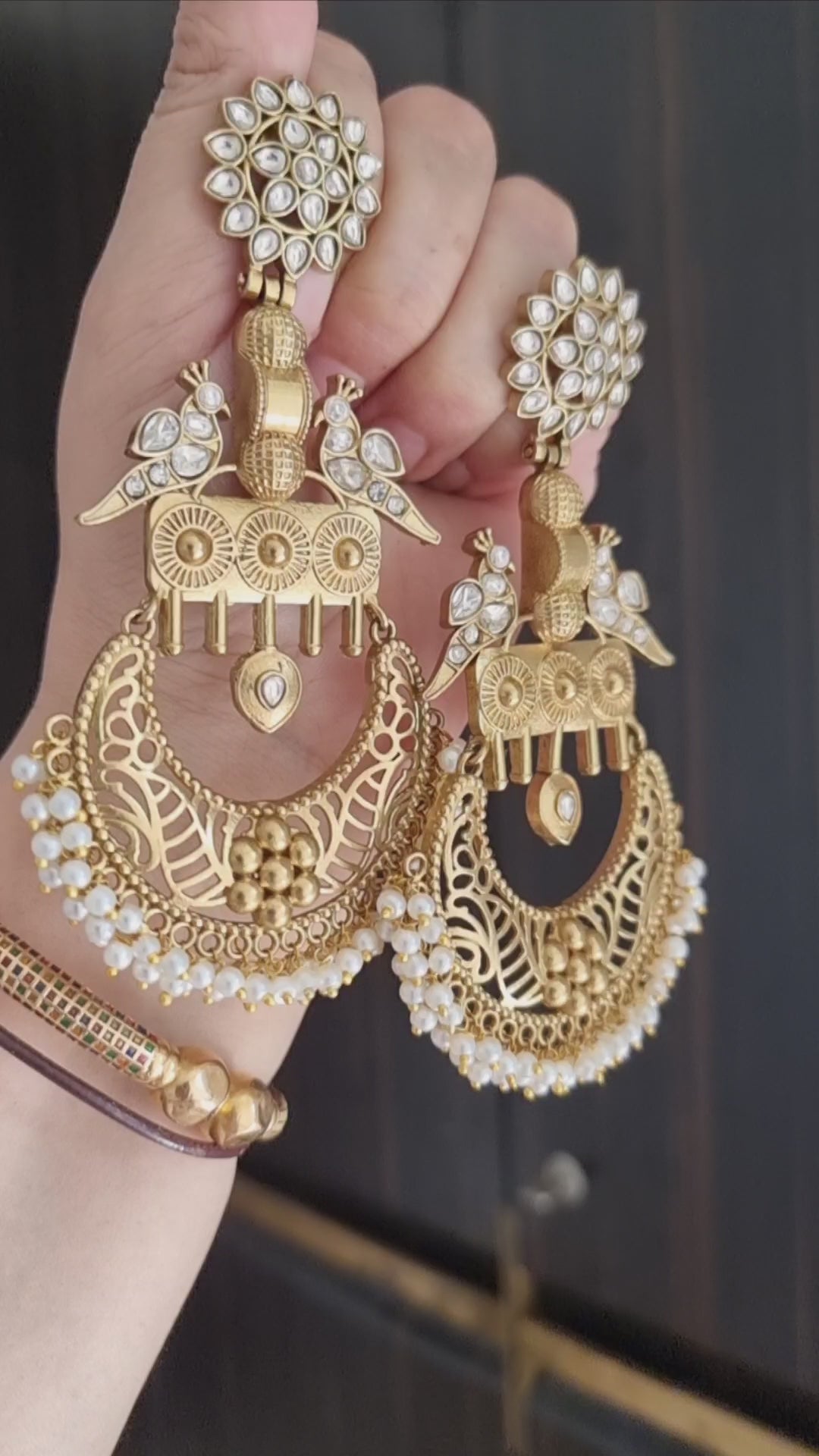 MAHI GOLD PLATED LONG WHITE EARRINGS FOR WOMEN