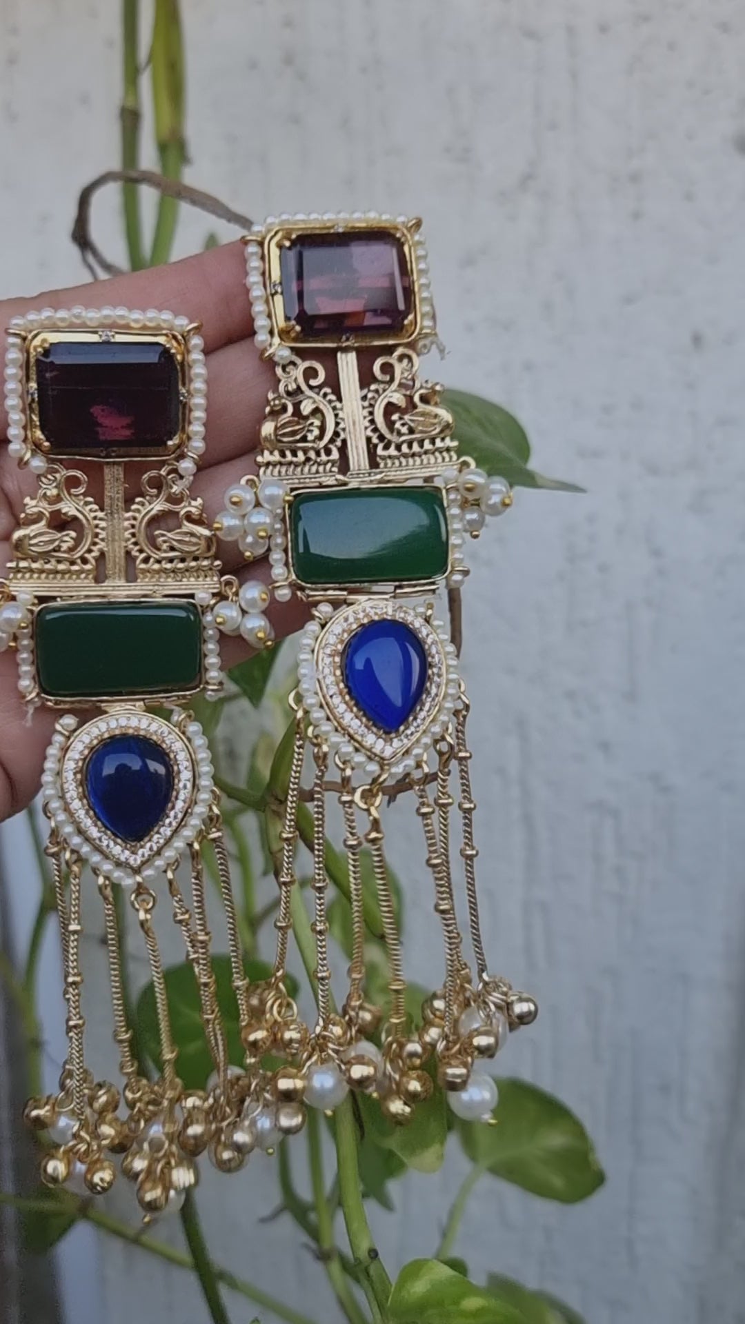 RAJUL GREEN PURPLE  KASHMIRI GHOONGRNOO EARRINGS