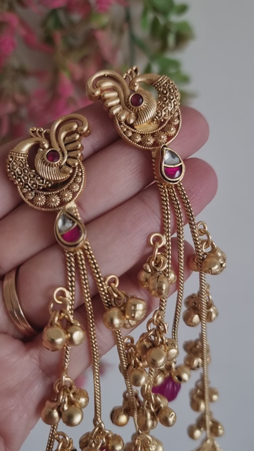 DHARA LONG PINK GHOONGROO KASHMIRI EARRINGS