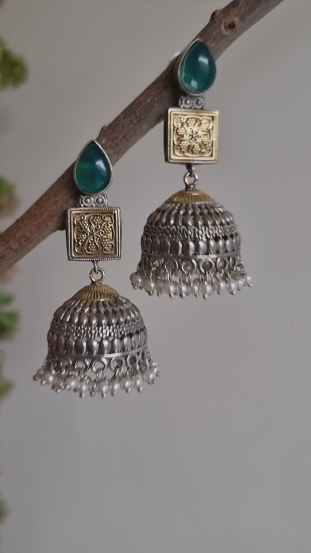 SHAMA DUALTONE LONG BRASS JHUMKA EARRINGS