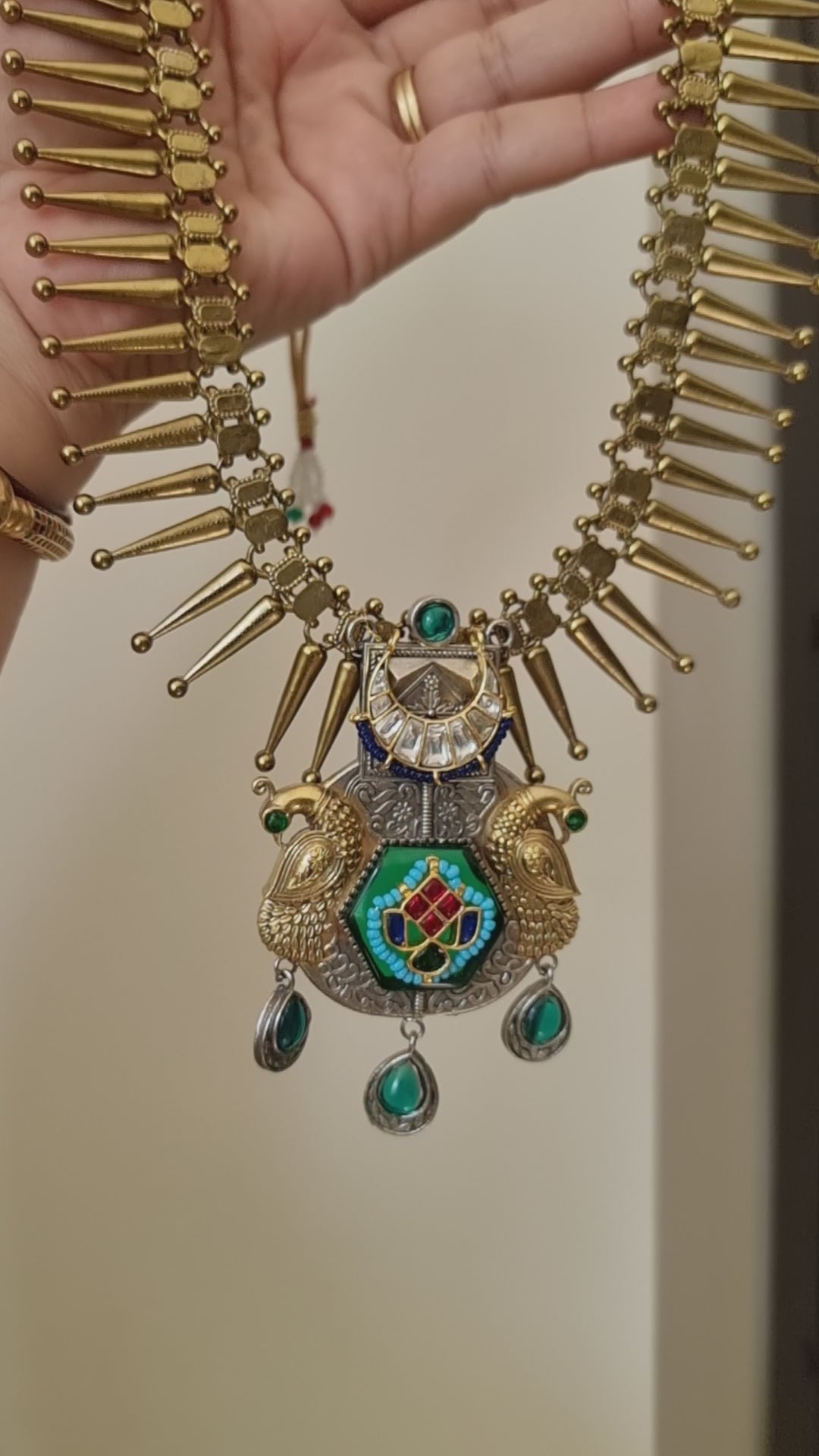 CHANDNI STATEMENT GOLDPLATED FUSION BRASS NECKLACE SET WITH EARRINGS