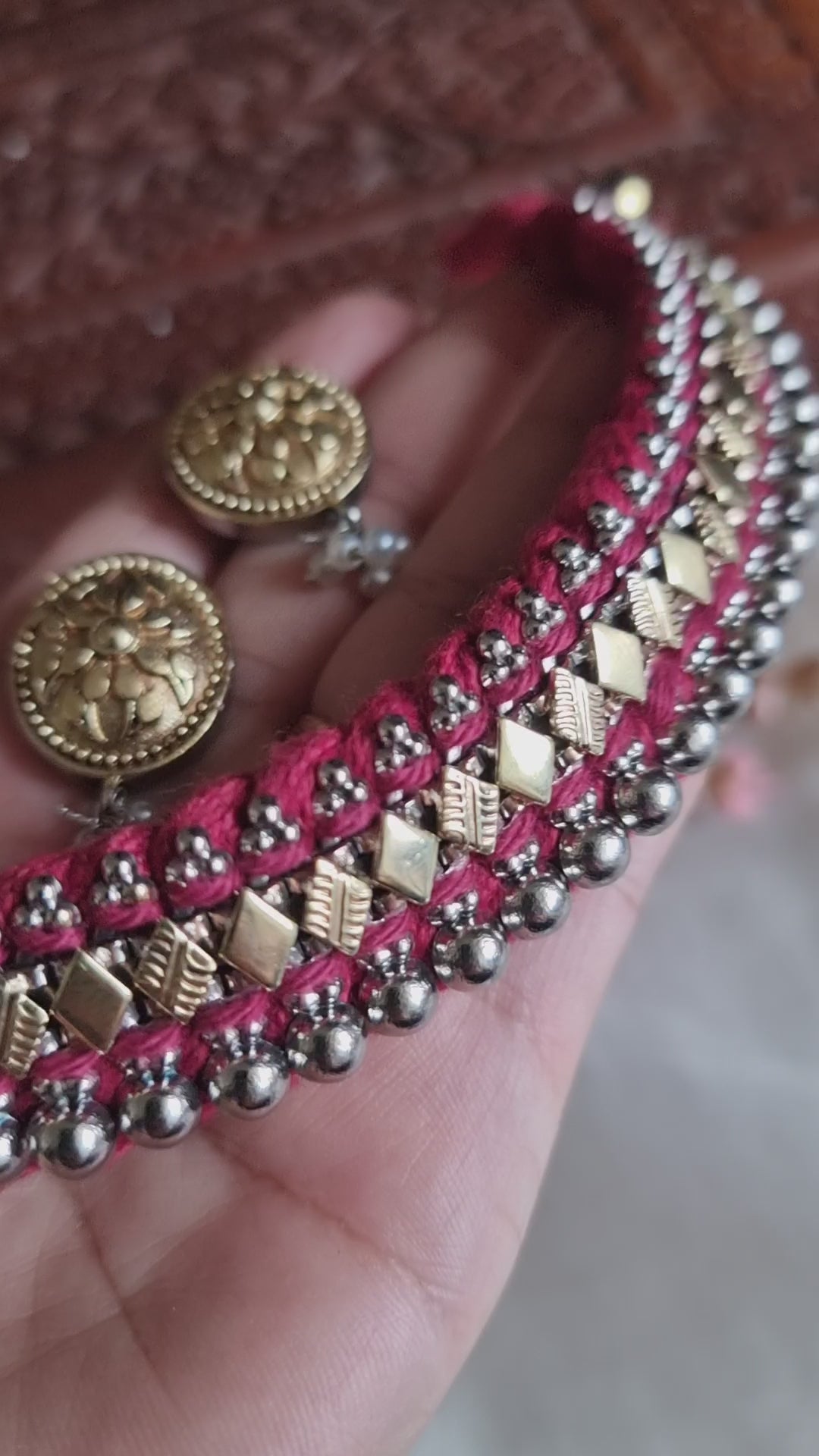 RADHIKA DUALTONE THREAD BRASS NECKLACE WITH EARRINGS FOR WOMEN