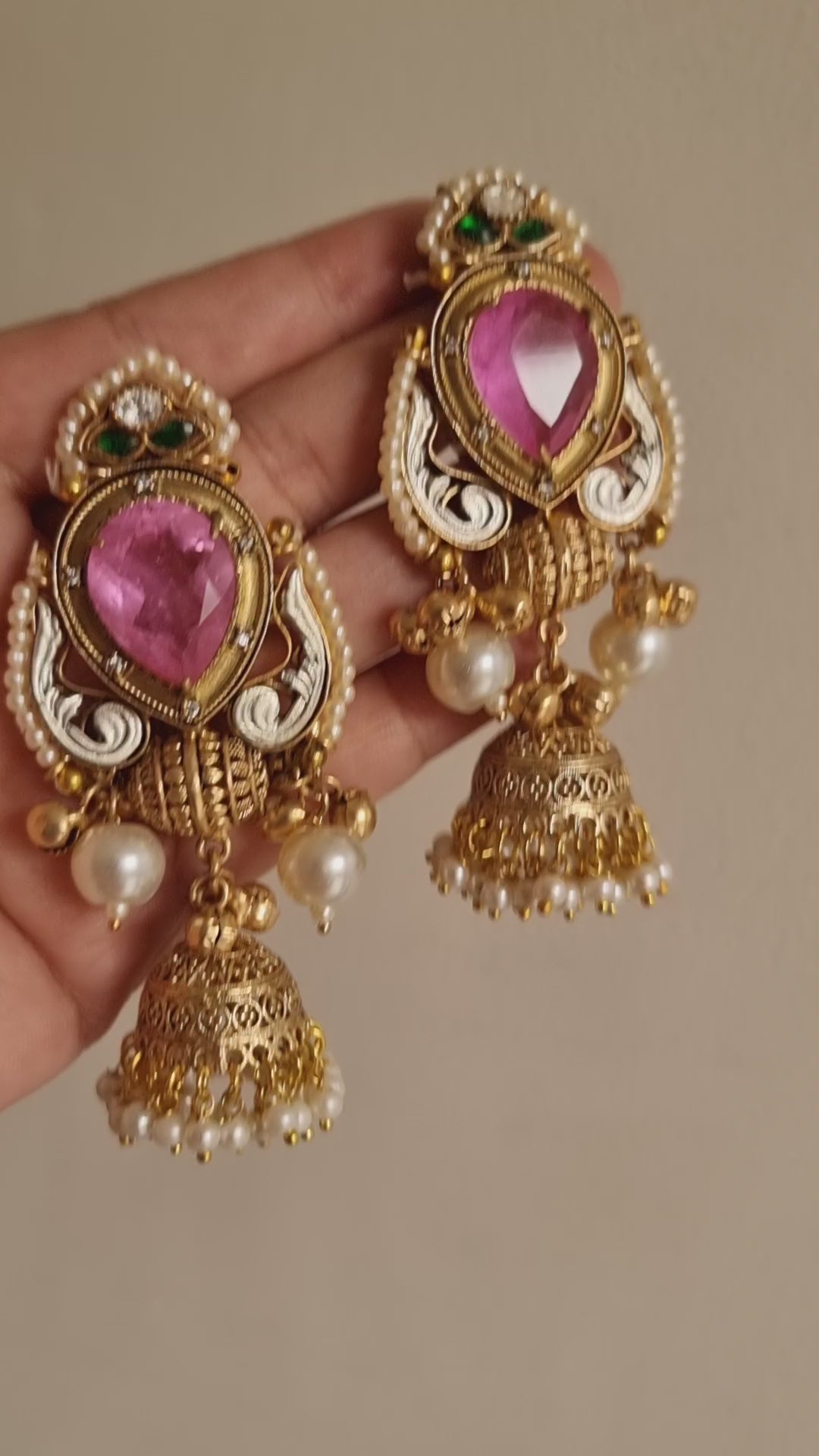 SHARMILI  PINK DOUBLET KASHMIRI GHOONGROO EARRINGS