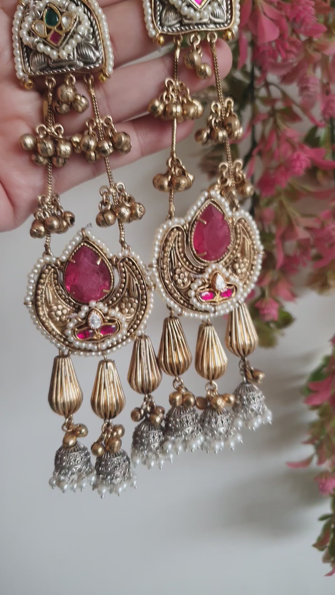 LADLI RED  DOUBLET LONG KASHMIRI EARRINGS FOR WOMEN