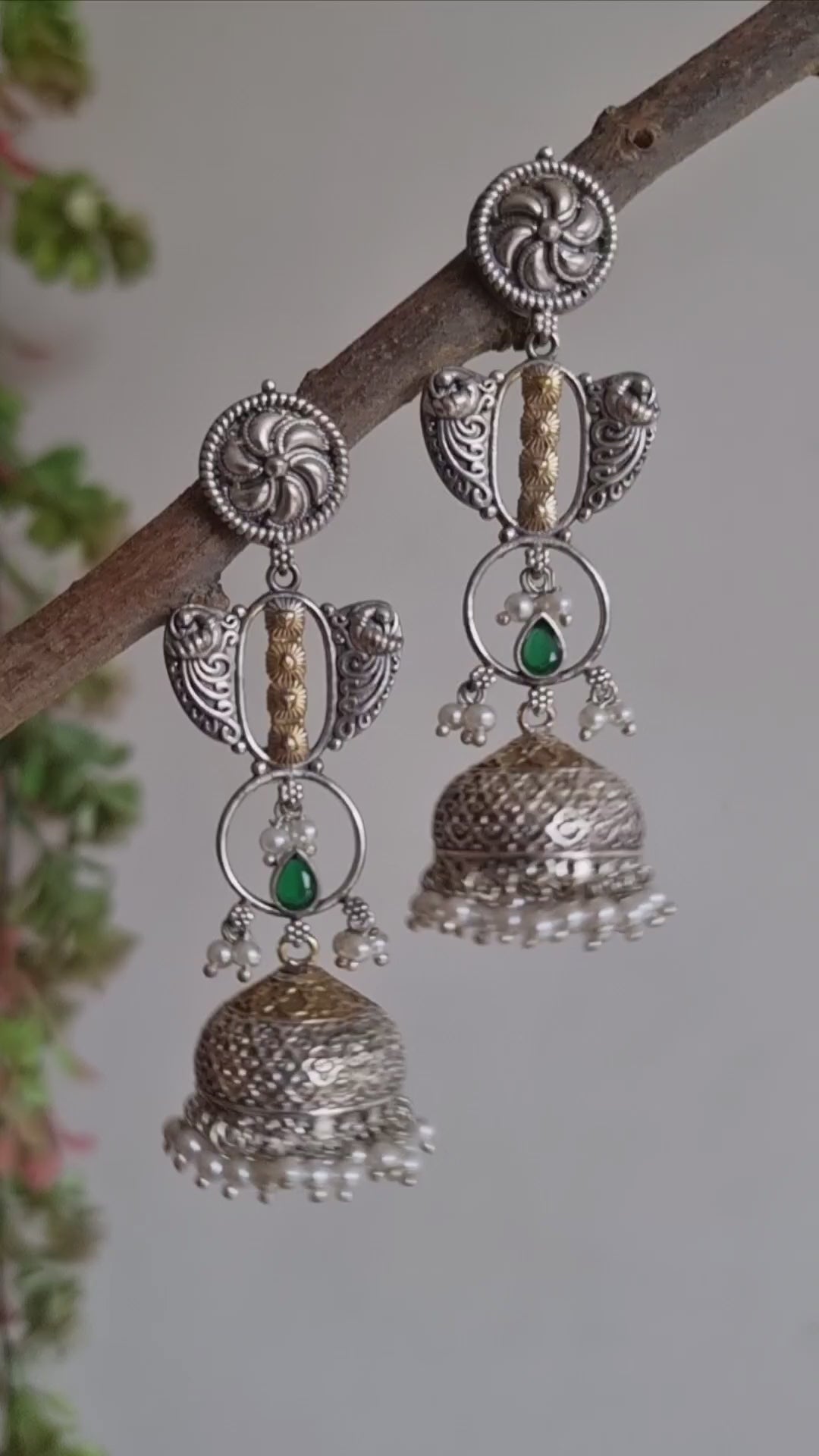 SAADGI DUALTONE BRASS LONG JHUMKA EARRINGS