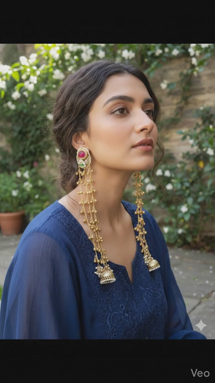 SHASHA LONG KASHMIRI GHOONGROO EARRINGS FOR WOMEN