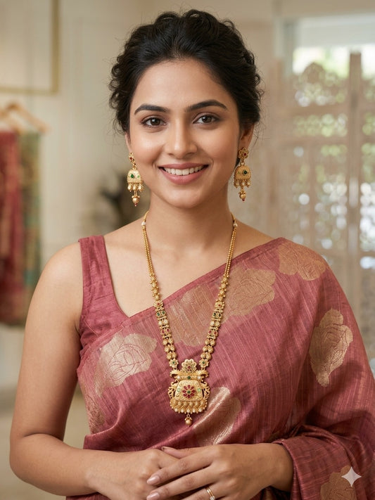 RECHAL HERITAGE GOLD PLATED LONG NECKLACE WITH EARRINGS